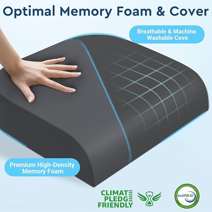 Seat Cushion, Memory Foam Office Chair Cushions for Long Sitting Hours, Chair Pad for Sciatica, Coccyx, Tailbone, Hip Pain & Pressure Relief, Office, Home, Car Seats, Airplane, Gray/Large