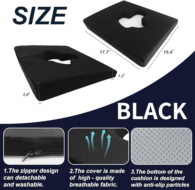 Gel Wheelchair Seat Cushion,Bed Sore Cushions for Butt,Memory Foam hemorrhoid Pillow for Chairs,Butt Pillow for Pressure Sore&Ulcer Pain,Sciatica &Coccyx Pain Relief,Washable-Cover(Black)