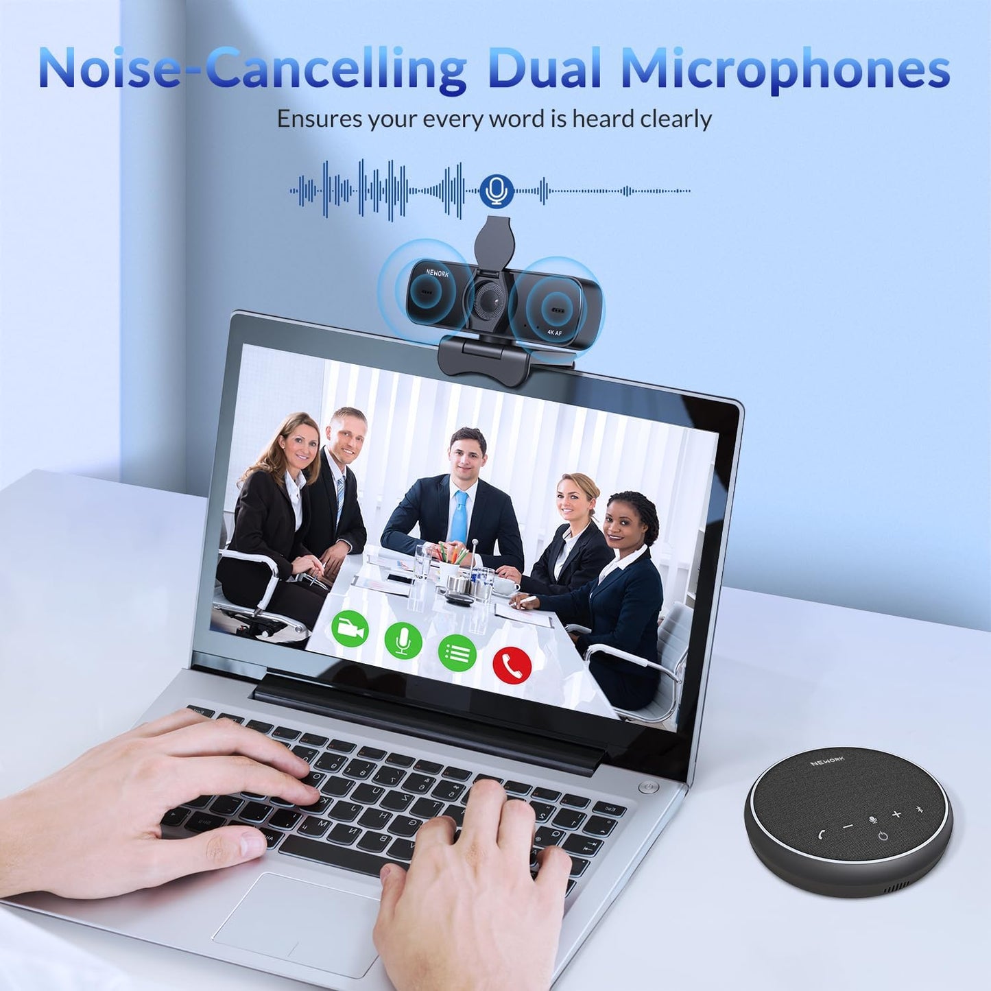 4K Webcam for PC with Sony Sensor, Auto Focus & Privacy Cover, Ultra HD 4K Streaming Camera with Tripod, 2 Noise-Cancelling Mics, USB Plug & Play, 77° FOV, Web Camera for Zoom, Skype, Teams