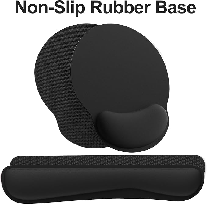 Ergonomic Mouse Pad with Wrist Rest and Keyboard Wrist Rest, Mousepad | Memory Foam Wrist Rest for Computer Keyboard, Pain Relief, Non-Slip Rubber Base, Black Mouse Pad Wrist Support for Gaming