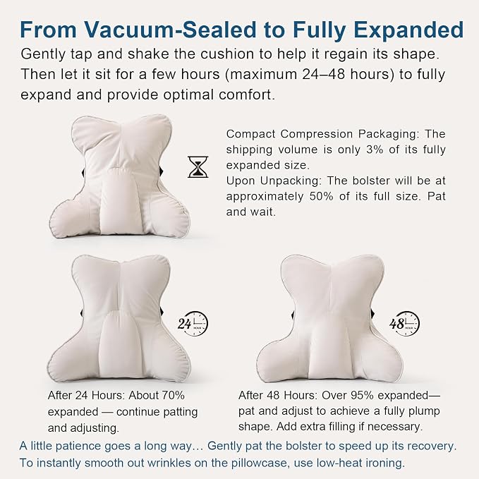 Lumbar Support Pillow(Pat. Pend) – Multi-Functional Ergonomic Back Cushion for Sofa Chair, Car Seat & Sofa, Reading Pillow with Firm Multi-Zone Support to Relieve Lower Back Pain, Misty White
