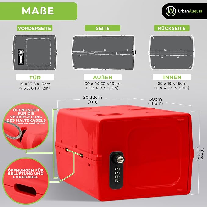 Dual Combination & Keyed Lockbox - Lockable Box for Everyday Use - Multi-Purpose lock for Home & Office Safety - Made of Industrial-Grade Plastic - One Size (Medical Red)
