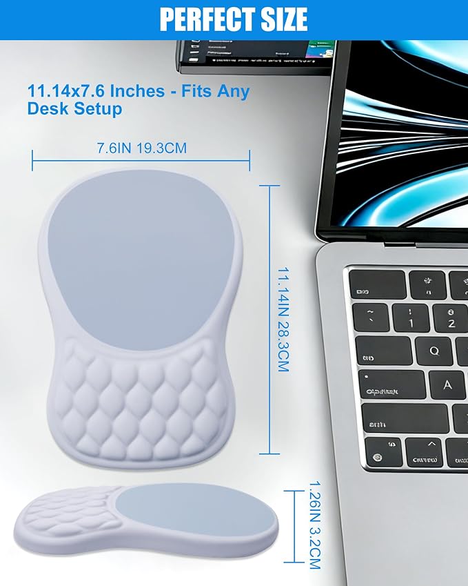 Ergonomic Mouse Pad with Sloped Memory Foam Wrist Rest | 3D Textured Wrist Cushion, Smooth Lycra Surface, Non-Slip PU Base, Comfortable Support for Office/Home Computer Desks