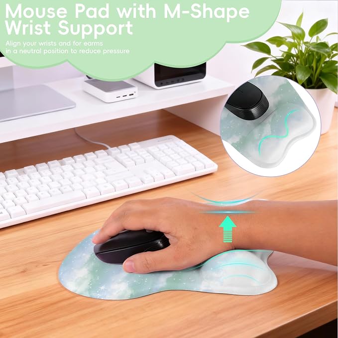 Mouse Pad with Wrist Rest Ergonomic Mouse Pad with Comfortable M-Shape Pain Relief Wrist Support Non-Slip PU Base Mousepad for Laptop, Office & Home (Fresh Forest)