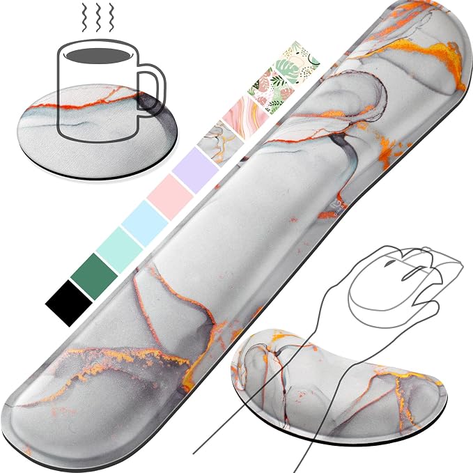 Gimars Upgrade Enlarge Gel Memory Foam Set Keyboard Wrist Rest Pad, Mouse Wrist Cushion Support for Office,Could Golden Computer, Laptop, Mac,Cloud Golden
