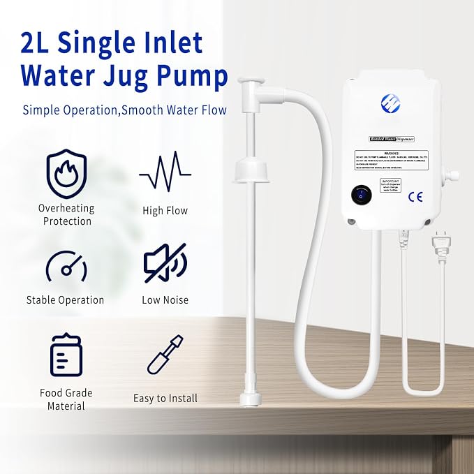 Bottled Water Dispenser Pump System for Home，2L Flow Drinking Water Pump Dispensing Single Inlet for 5 Gal，110V Electric Water Jug Bottle Pump for Coffee Ice Machines Refrigerator Faucet