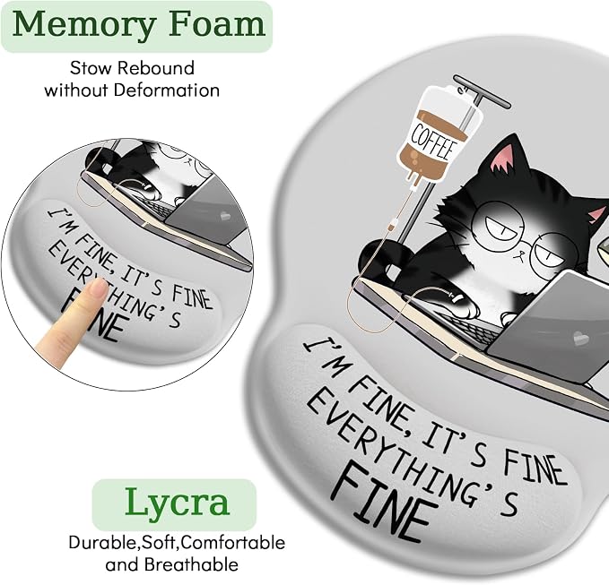 LIMKRIAN Funny Ergonomic Mouse Pad with Wrist Rest, Cat Desk Decor Gifts | Comfort Wrist Support, Cooling Gel Eases Wrist Pain, Non-Slip PU Base, Gaming Computer Cute Office Desk Accessories Supplies