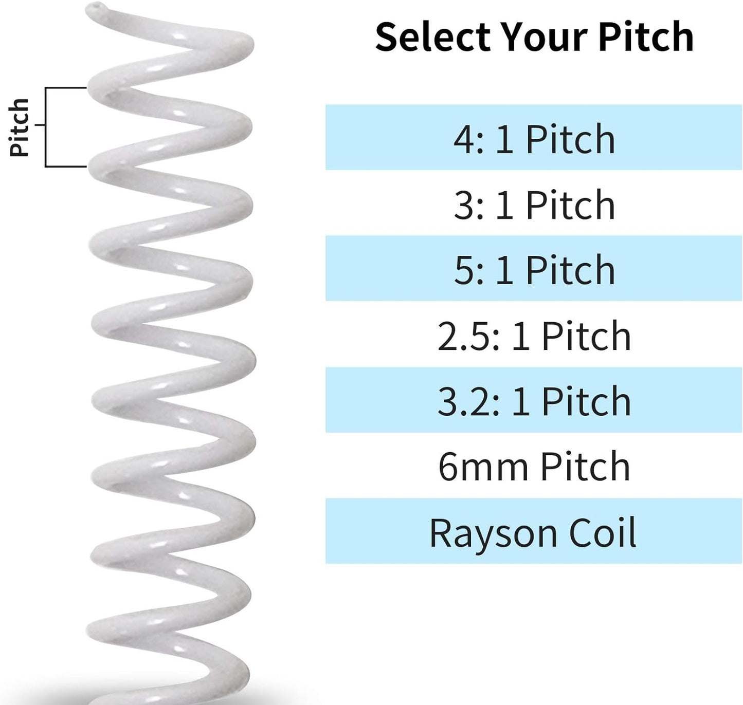 Rayson Plastic Spiral Binding Coil 1-1/4" (31.8mm), 280 Sheets Capacity, 4:1 Pitch White Coil bindings Spines for Business and Educational Purposes, 50 Pack