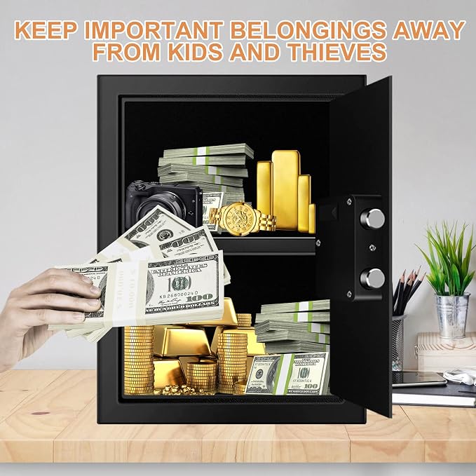 3.3 Cubic Feet Home Safe Fireproof Waterproof, Digital Home Security Safe Box with Programmable Keypad and Spare Keys, Document Safe for Money Firearms Medicine Valuables