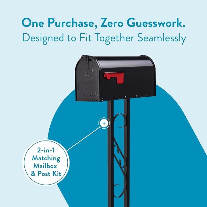 Architectural Mailboxes Mailbox to Go Mailbox with Post, Black, Medium | Includes the matching post and all hardware. Galvanized steel build and rust-resistant powder-coat finish. USPS approved.