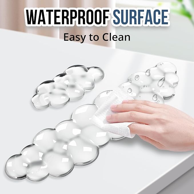 Cloud Wrist Rest Gel Set — Ergonomic Cloud Wrist Rest Keyboard and Mouse, Non-Slip Desk Accessories for Office and Home（Clear）