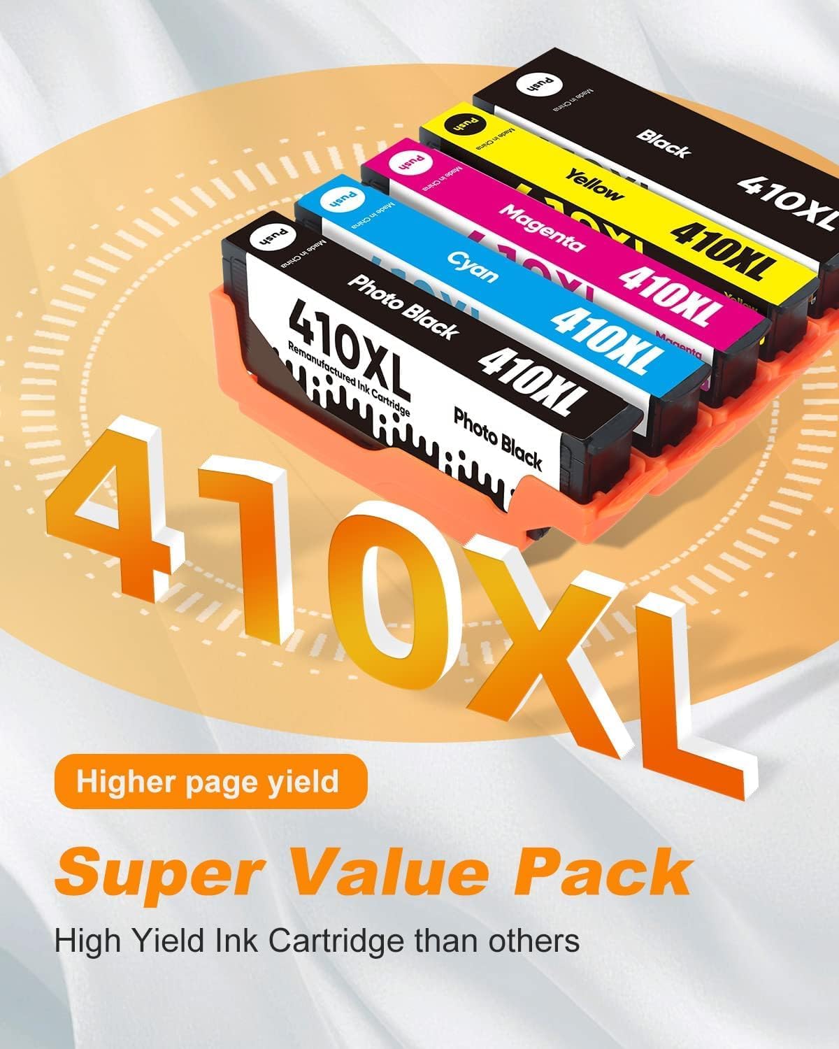 5 Pack 410XL Ink Cartridges for Epson 410 Ink Cartridges Combo Pack Remanufactured for Epson 410XL Works with Epson Expression XP-830 XP-7100 XP-640 XP-530 (Black, Cyan, Magenta, Yellow, Photo Black)