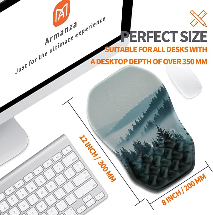 Ergonomic Slope Mouse Pad Wrist Support, Wrist Rest Mousepad for Carpal Tunnel Pain Relief with Massage Bulge and Slow Rebound Memory Foam (12x8 inch, Foggy Forest)