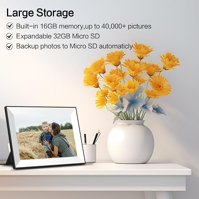 Frameo WiFi Digital Picture Frame 10.1 Inch, IPS HD Touch Screen Smart Electronic Photo Frame, Auto-Rotate Slideshow, Load Photos from Phone via App, Digital Picture Frames Gift for Family