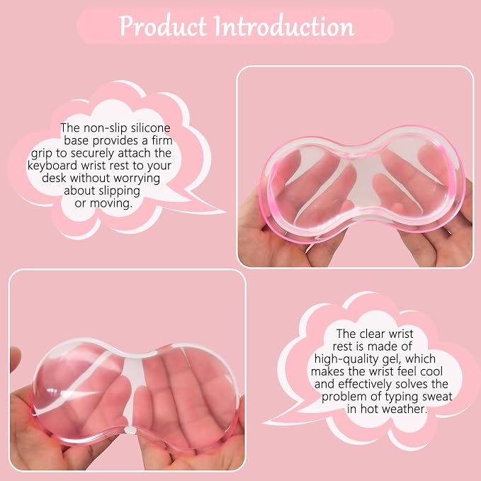 Computer Keyboard Stand Pad with Gel Wrist Rest Keyboard Pad Support with Comfortable Wrist Pad Easy Typing Ergonomic Tilted Acrylic Transparent Keyboard Riser Holder for Desktop Office Home Pink