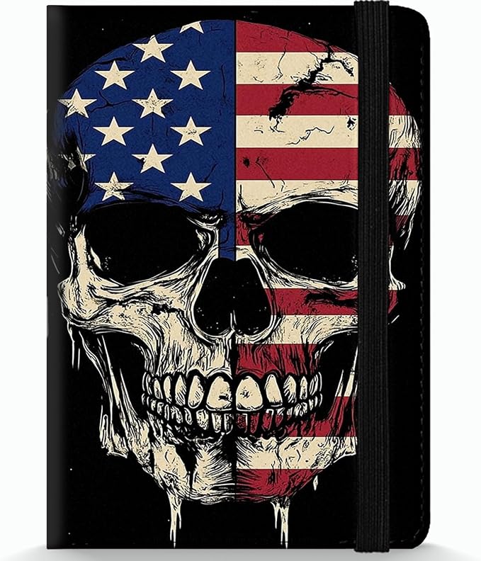 Passport Holder Wallet Cover Case,RFID Blocking Passport Cover,Large Capacity Travel Wallet with Multi Card Slots (Skull American Flag)