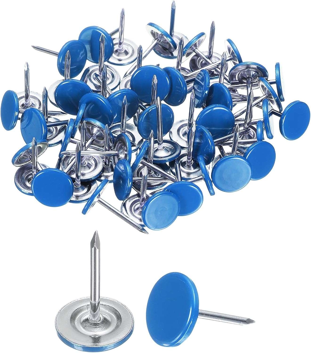 uxcell 150Pcs Upholstery Tacks, 11mmx17mm Flat Head Thumb Tack Decorative Furniture Nails Push Pins for Furniture Sofa Headboards, Blue