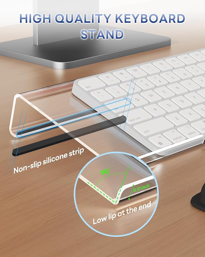 Laborio Computer Keyboard Wrist Rest, Keyboard Riser Stand for Desktop | Clear, Ergonomic Acrylic Keyboard Holder, Non-slip Wrist Pad, Pain Relief for Typing, Multiple Colors