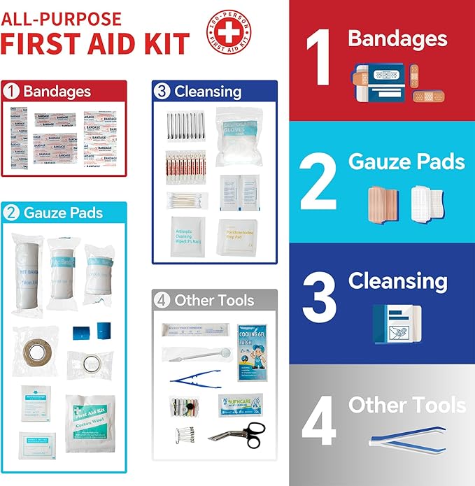 350-Piece All-Purpose 100-Person Emergency First Aid Kit – Waterproof Plastic Case | Clearly Organized for Fast Retrieval | Perfect for Home, Business, Workplace, Boat, Travel, Outdoor & Car