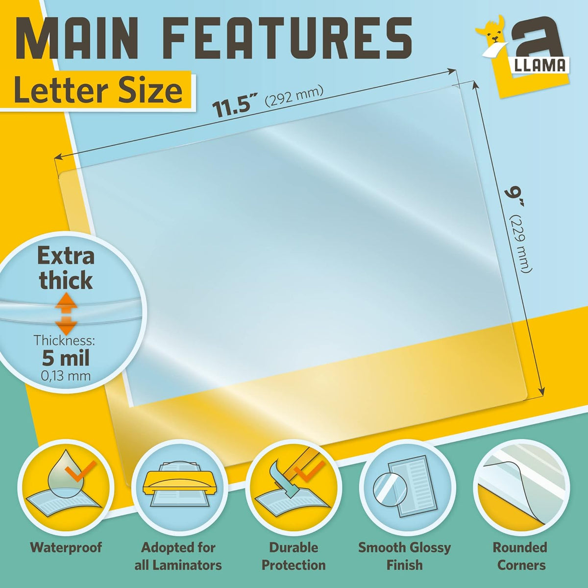 Thermal Laminating Pouches, 9 x 11.5 Inches, 5 Mil Thick, 20 Pack of Glossy Lamination Pouches, Fitted for Letter Size Laminating Sheets 8.5 x 11