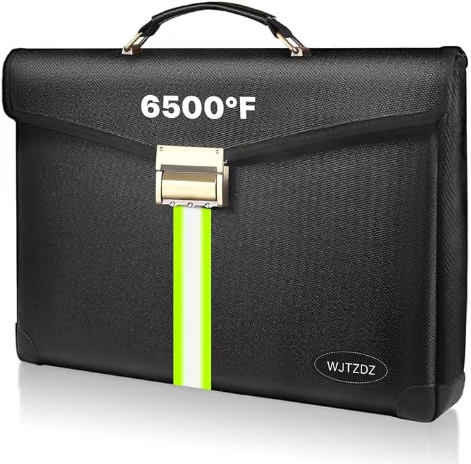 6500°F Fireproof Document Bag with Lock,Upgraded Fireproof/Waterproof Money Bag with Zipper/Reflective Strip,Storage Pouch for A4 Letter Size Document,Cash,Cell Phone,Passport