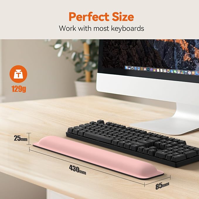 TECKNET Wrist Rest for Computer Keyboard Ergonomic, 1 in Thick, 17x3.3 in | Thicken Memory Foam, Typing Pain Relief, Wrist Support Pad for Keyboard, Comfort for Home/Office/Work, Anti-Slip Rubber Base