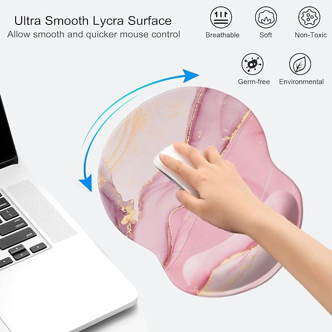 Mouse Pad with Wrist Support, Non Slip Mousepad Wrist Rest for Office, Computer, Laptop & Mac-Comfortable & Lightweight Ergonomic Support Mouse Mat(Pretty Marble-E)