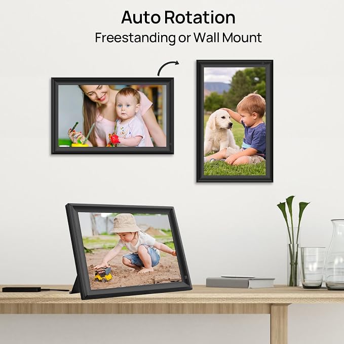 15.6inch FRAMEO Digital Photo Frame with 1920x1080 FHD IPS LCD Touch Screen, Dual-WiFi Share Photos & Videos Via Frameo App, Support USB Drive/SD Card Extend Storage, Auto-Rotate