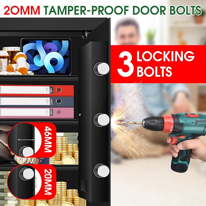 5.1 Cuft Large Home Safes Water and Fireproof with Digital Keypad & Key Lock, Fire Security Safes with 3 Removable Shelves, Anti-Pry Safe Box for Money Documents Jewelry, 23.62"H x14.96"W x 12.2"D