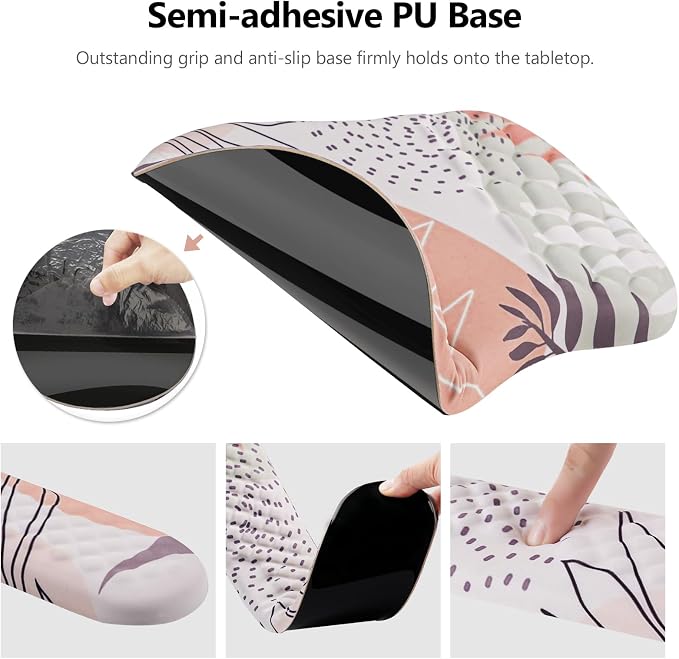 Ergonomic Mouse Pad & Keyboard Wrist Rest Set, Memory Foam | Memory Foam Wrist Cushion, Non-Slip PU Base, Massage Design, Relieves Wrist Pressure for Work, Gaming & Office Use,Leaf