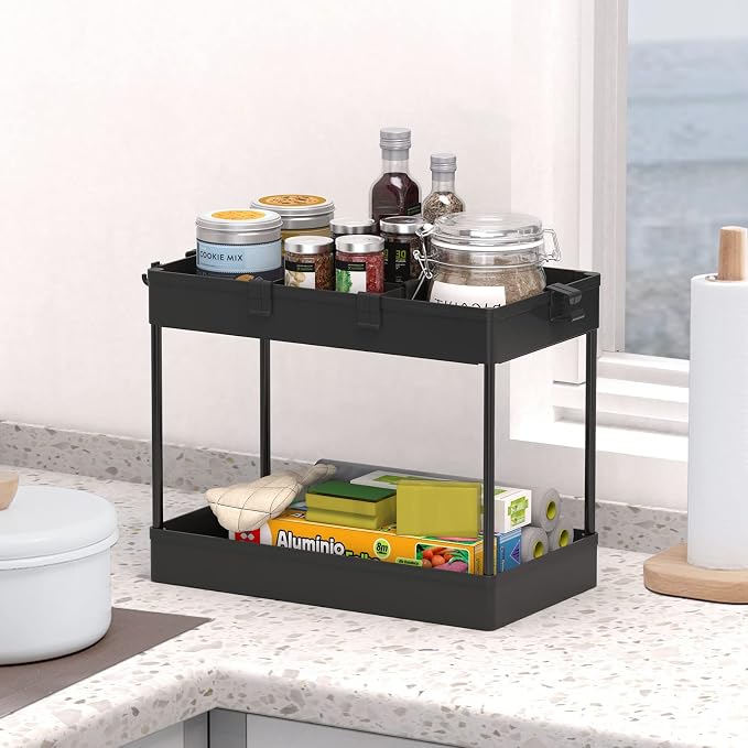 3 Tier Rolling Cart with Wheels, Storage Craft Art Trolley Organizer Serving, 3 Hanging Baskets Easy Assembly, for Office, Bathroom，Living Room, Kitchen, Black