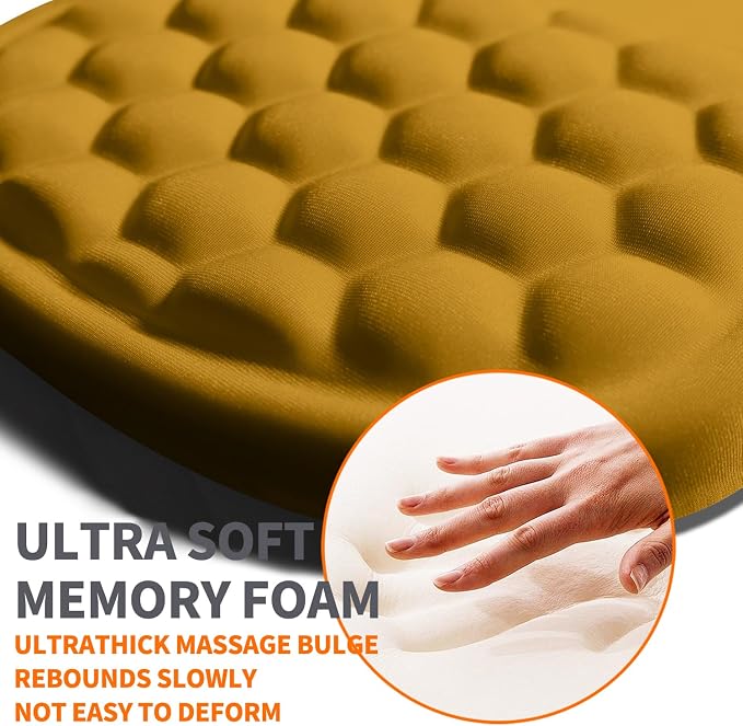 Ergonomic Joint Wrist Support Mouse Pad with Memory Foam Cushion Massage Bump, Carpal Tunnel Pain Relief Mousepad Slope Design for Wrist Rest, 11.8x7.9 in, Goldenrod