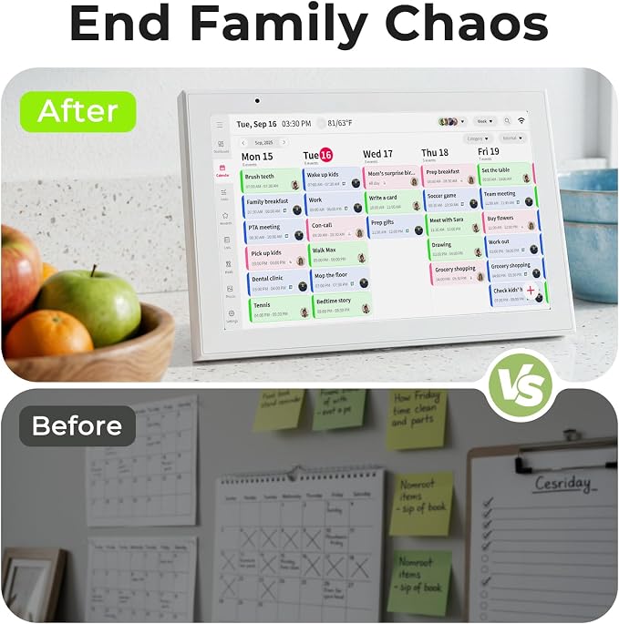 10.1-Inch Digital Calendar, Electronic Touchscreen Family Planner, White | Chore Chart, Shared Family Schedules, Meal Planner, Reward System, Reminders, Digital Photo Frame, Full HD IPS, 32GB