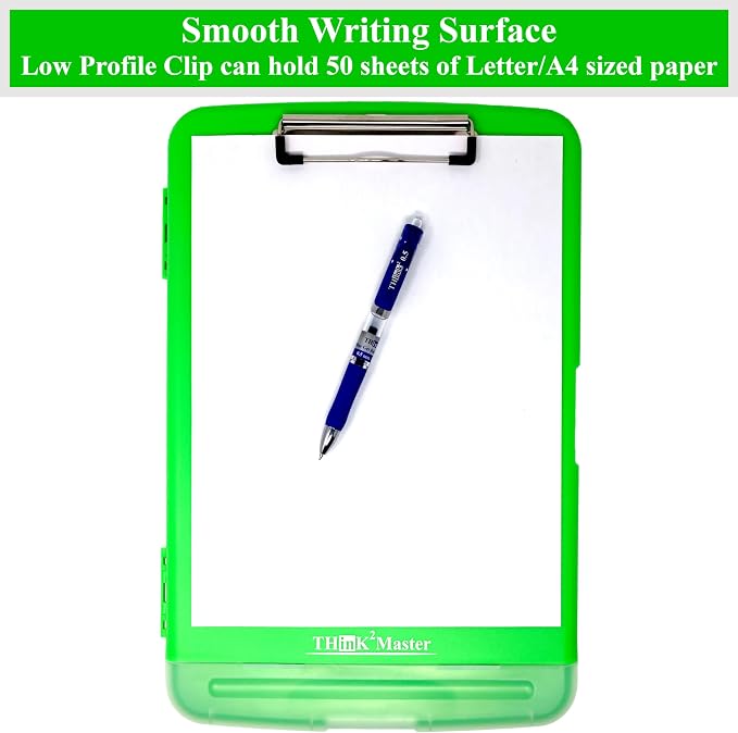 Think2Master Green Plastic Storage Clipboard with Pencil Holder. | 25% Heavier & 25% Sturdier| Heavy Duty. Must Have for Nurses, Teachers & Classrooms.