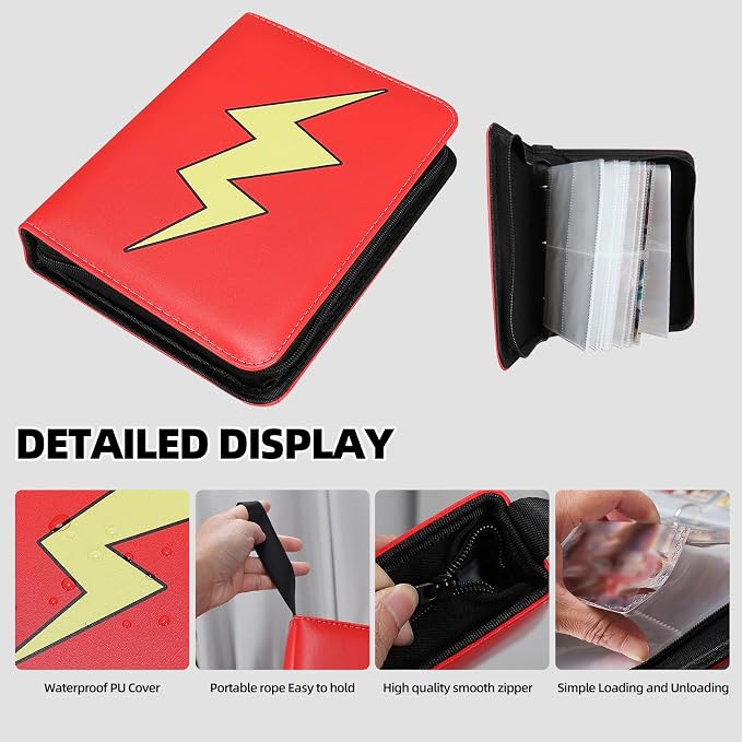 Collectible Trading Card Albums,4 Pocket Card Binder, 400 Double Sided Pocket PU Premium Zip Trading Collection Binderwith 50 Removable Sleeves, Card Folder forTCG, Sports Cards (Blue yellow)