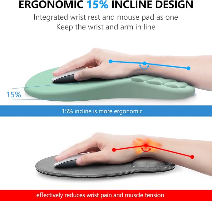 Ergonomic Mouse Pad Wrist Rest, 2 in 1 Keyboard Pad for Office | Memory Foam, 15° Ergonomic Slope, Massage Bead Design, Non-Slip PU Base, Lycra Fabric, for Office & Gaming, Gradient Green