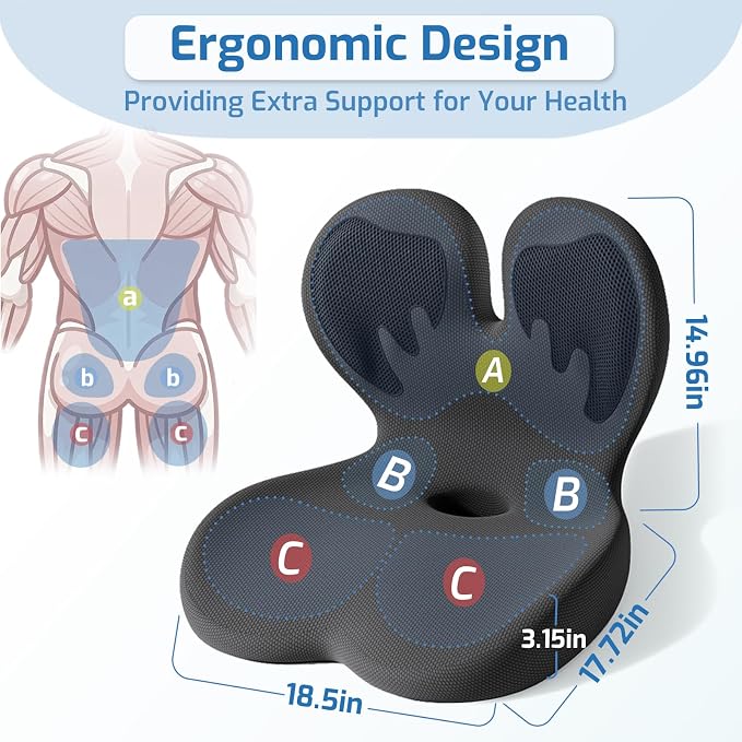 Seat Cushion, Office Chair Cushion with Lumbar Support Pillow, Memory Foam Car Cushions, for Long Sitting, Tailbone & Back Pressure Relief,Sciatica Pad for Office, Car, Home Chairs