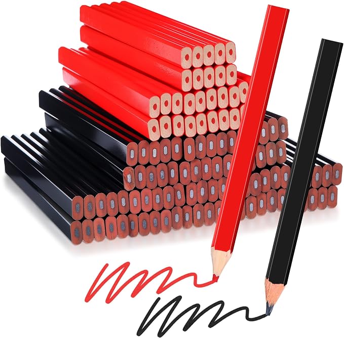Tenceur 120 Pcs Carpenter Pencils Bulk 7 Inch Construction Pencils Heavy Duty Flat Wood Octagonal Hard Carpenter for Woodworking Marking and Concrete Marking Contractor (Black and Red)
