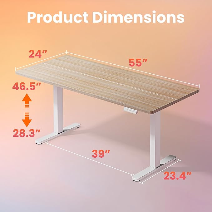 HUANUO Electric Standing Desk, 55 x 24 Inch Height Adjustable Computer Desk with Storage Bag, 4 Height Memory Settings, Sit Stand Up Desk for Home Office, Light Walnut
