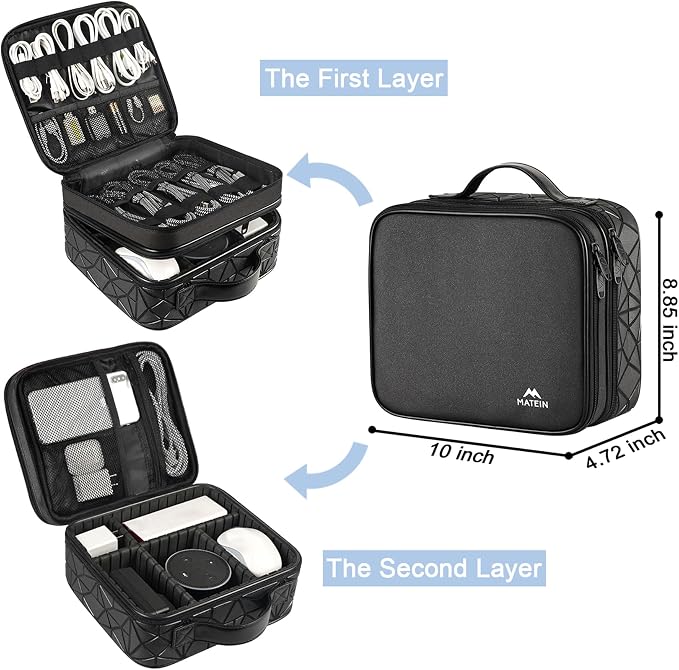 MATEIN Cable Organizer Bag, Travel Electronic Storage Cord Organizer Box | Tech Bag for Travel, Waterproof Charger Storage, Double Layer, Carrying Case for Cord, Shockproof, Portable, DJ Gifts, Black