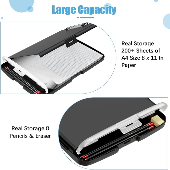 Hongri Clipboard with Storage with Pencil Case, 8.5 x 11 Storage Clip Board | High Capacity Organization Box for A4 Letter Legal Paper, Heavy Duty Folio & Side-Opening for Nurses, Teachers, Black