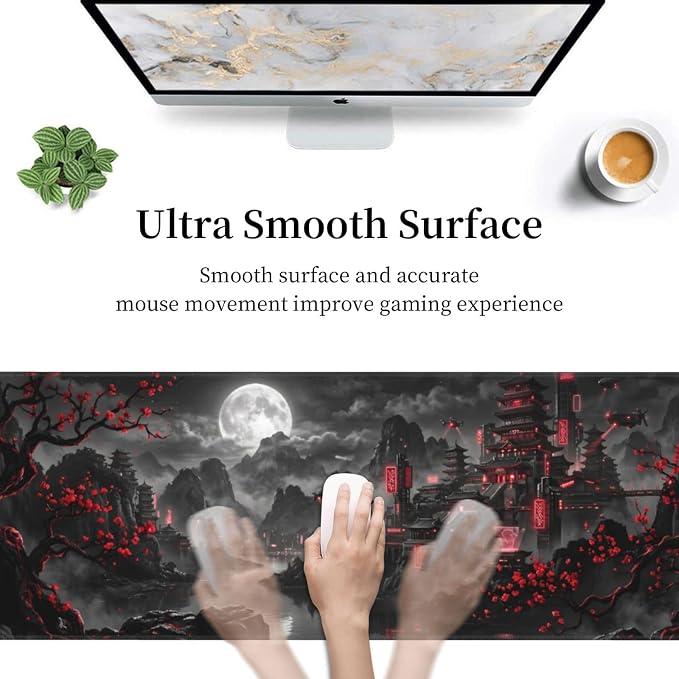 Dark Moon Gaming Mouse Pad Large Extended Desk Mat Non-Slip Rubber Base Keyboard Pad with Stitched Edges for Office Gaming 31.5x11.8 in