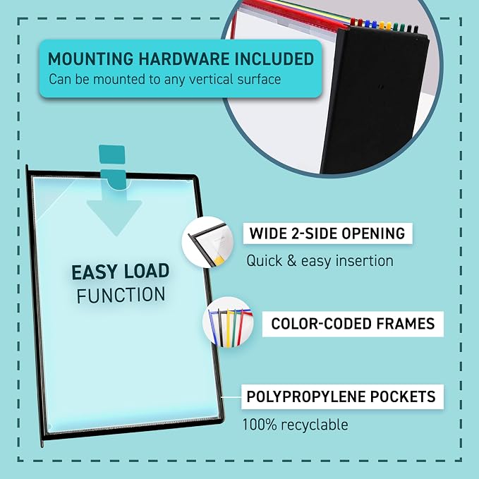 Tarifold Wall Mount Reference System, 10 Easy-Load Pockets, Assorted Colors | Tarifold Wall Mount Reference System, 10 Easy-Load Pockets, Assorted Colors