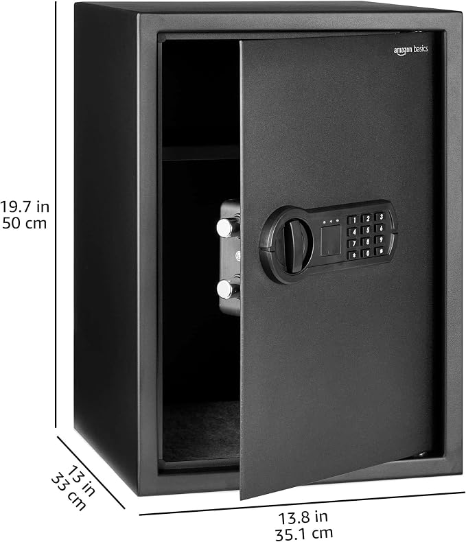Amazon Basics Steel Home Security Safe Box with Electronic Keypad Lock for Documents, Jewelry, Valuables, 1.8 Cubic Feet, Black, 13.8"W x 13"D x 19.7"H