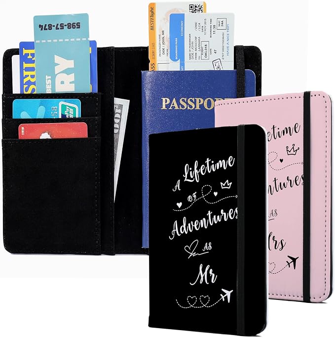 Passport Book Holder Passport Wallet for Mr and Mrs Passport Holder for Women Passport Cover Passport Case for Couples Traveling Passport Book Holder Passport Protector Bridal Shower Gifts 2PCS