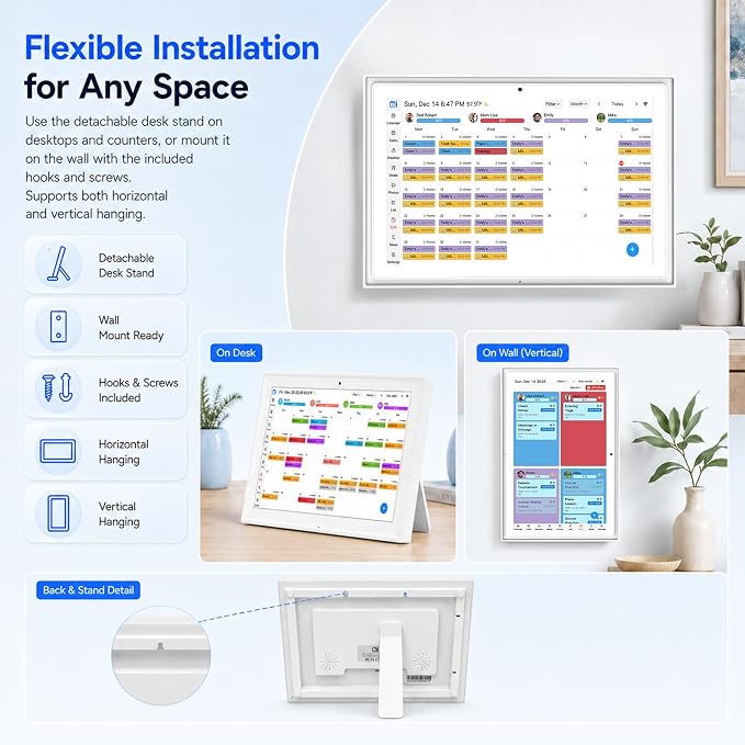 10.1" Digital Refill for Desk Calendar, Electronic Planner Replacement, Touchscreen Family Organizer with Auto-Sync, Chore Chart, Photo Frame