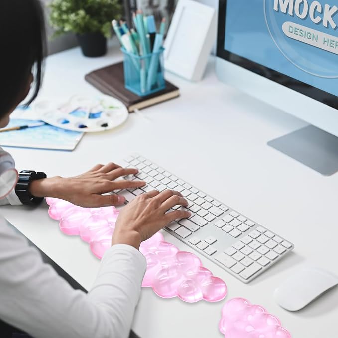 Gel Cloud Wrist Rest Keyboard, Cute Wrist Rest for Computer Keyboard, Pink | Ergonomic Keyboard Wrist Rest and Soft Mouse Wrist Rest for Typing Pain Relief, Suitable for Office, Home, Computer, Gaming
