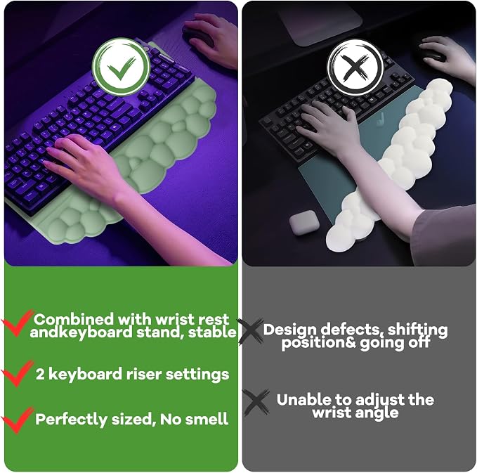 Wrist Rest with Keyboard Stand, Ergonomic Computer Wrist Support Pad | Cloud Keyboard Riser Holder with Wrist Pad, Memory Foam Desk Cushion, Palm Hand Typing for Office Home School - Green