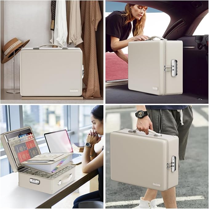 DocSafe 6400°F Fireproof Document Box with Lock, 10 Layers Heat Insulated | Fire&Water Resistant,Hard Case Safe Box with Zipper＆Multi Pockets, Protects Personal Items,Documents,Laptop,Passport,Beige