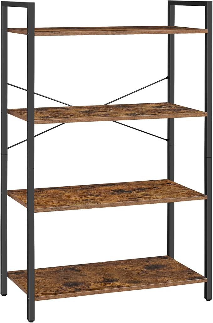 VASAGLE 4-Tier Tall Bookshelf, Large Bookcase with Steel Frame, Deep Book Shelf for Living Room, Home Office, Study, 11.8 x 31.5 x 47 Inches, Industrial Style, Honey Brown and Black ULLS140K01